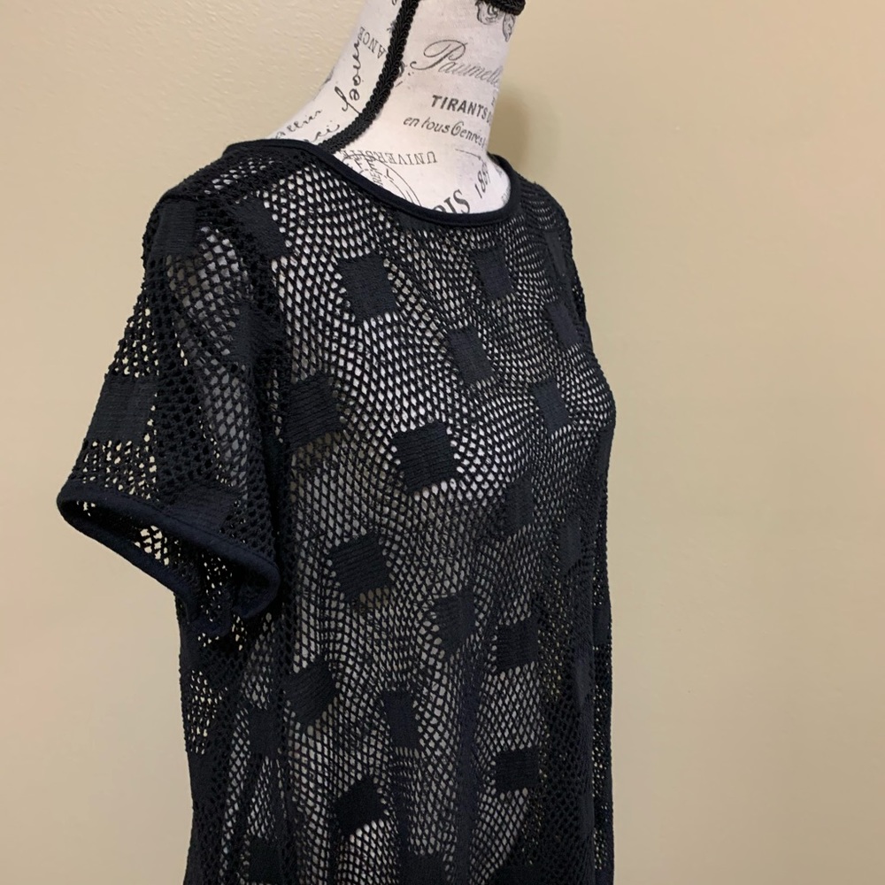 Dotti Black Crochet Short Sleeve Swim Cover Up Size Small - Picture 4 of 9